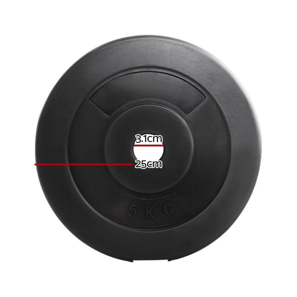 Everfit 2x 5kg Barbell Weight Plates Rubber Coated Black