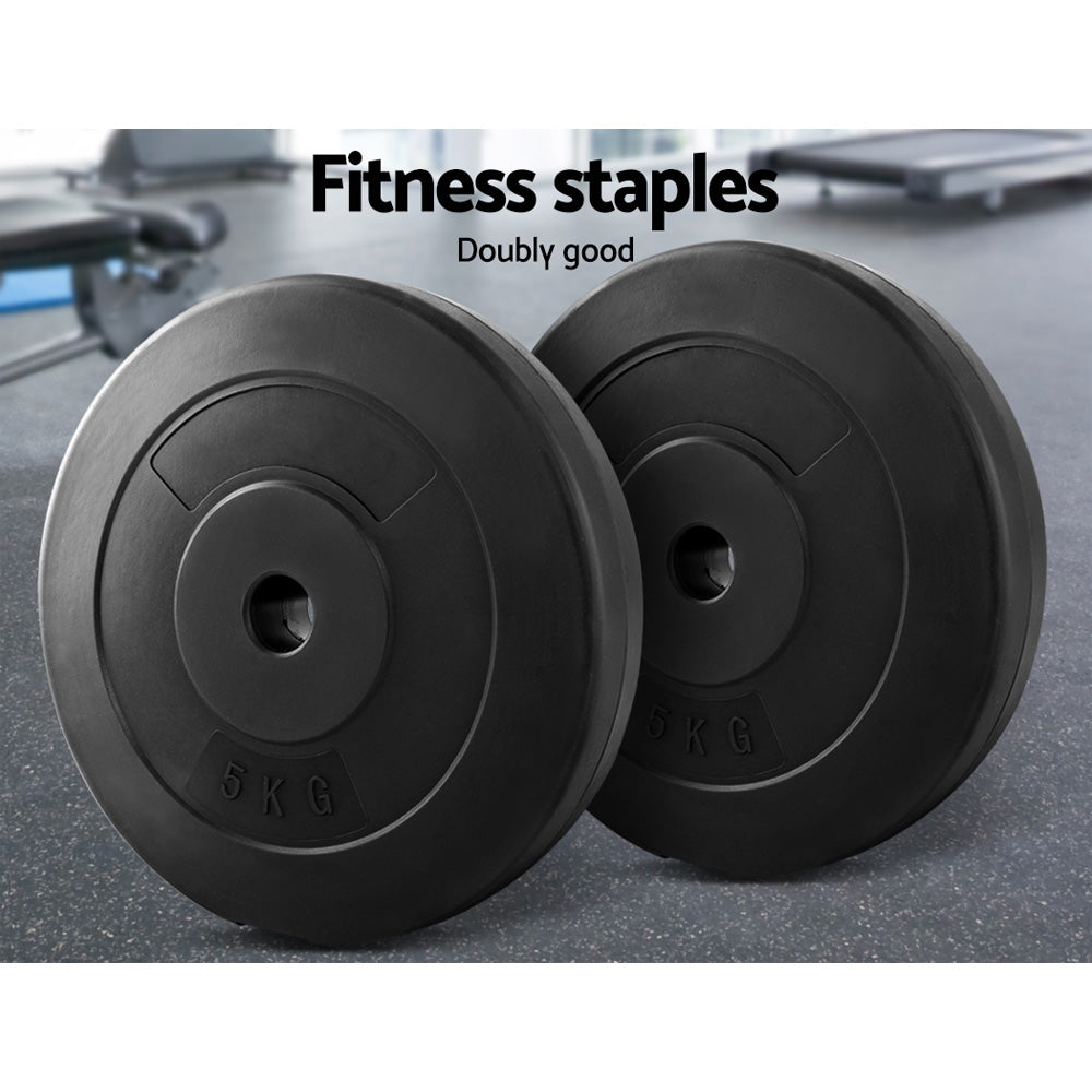 Everfit 2x 5kg Barbell Weight Plates Rubber Coated Black