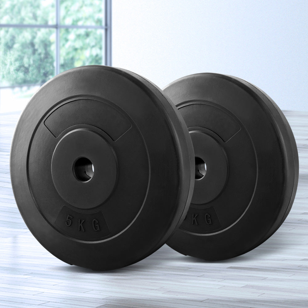 Everfit 2x 5kg Barbell Weight Plates Rubber Coated Black
