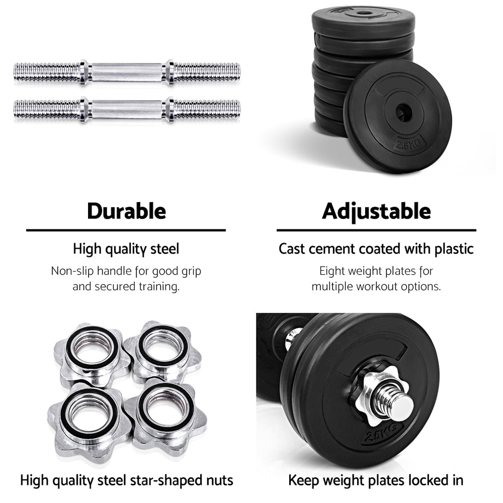 Everfit 25kg Dumbbell Set Adjustable Weight Plates Lifting Bench