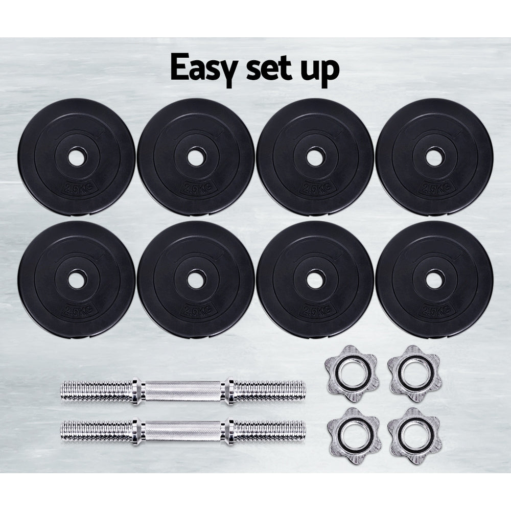 Everfit 25kg Dumbbell Set Adjustable Weight Plates Lifting Bench