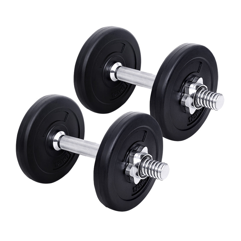 Everfit 10kg Dumbbell Set Adjustable Weight Plates Black/Silver