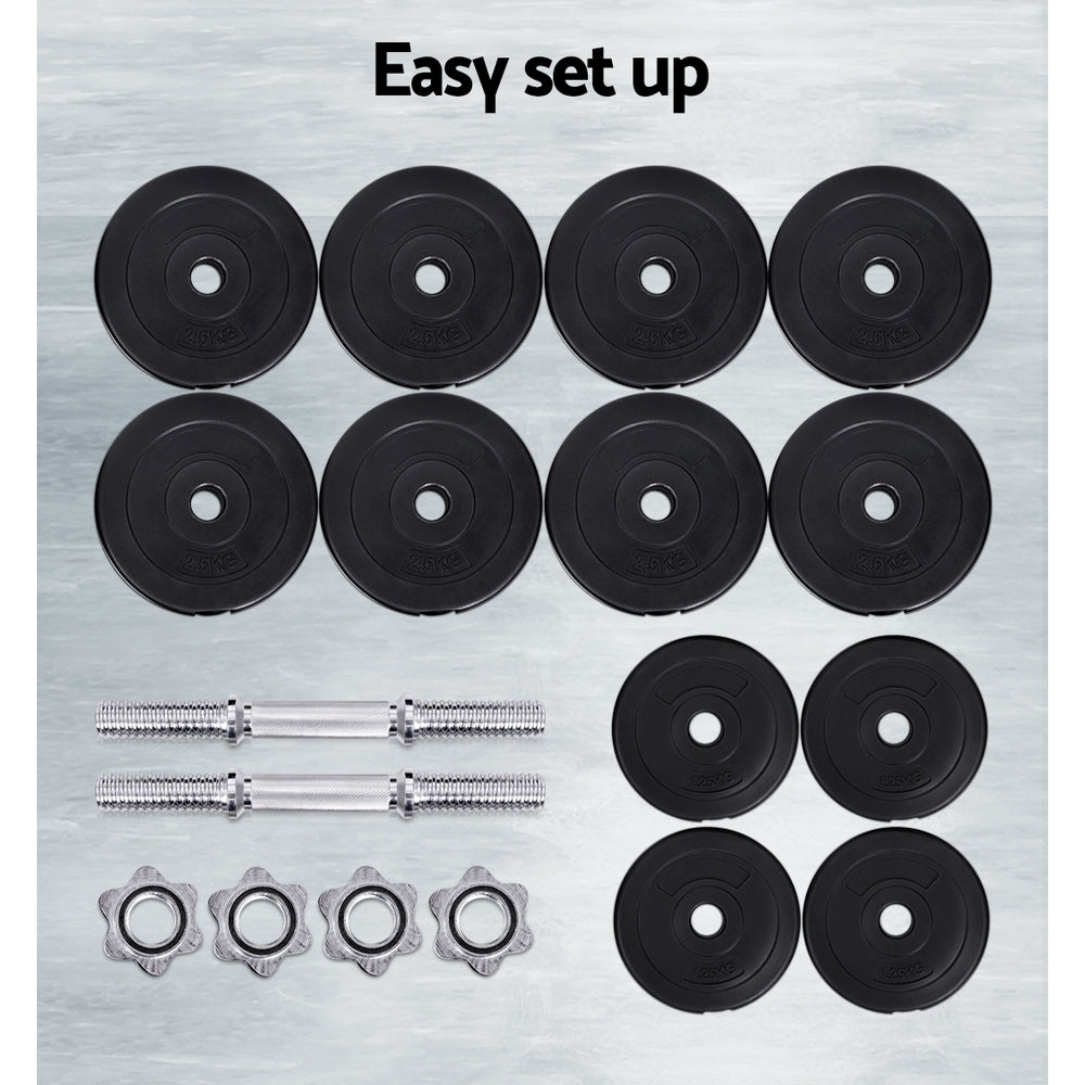 Everfit 30kg Adjustable Dumbbell Set Weight Plates Lifting Bench