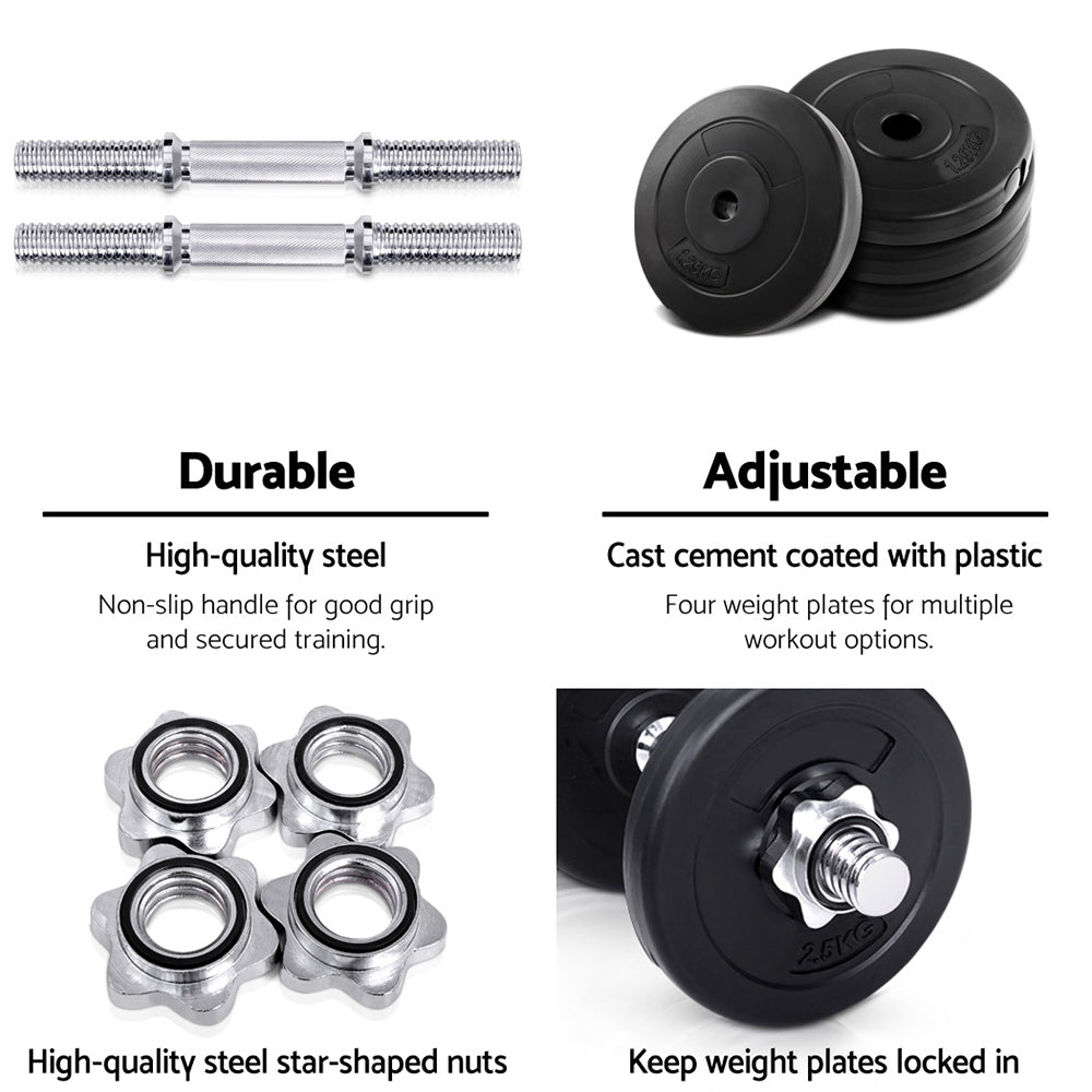 Everfit 15kg Dumbbell Set Adjustable Weights Black/Silver