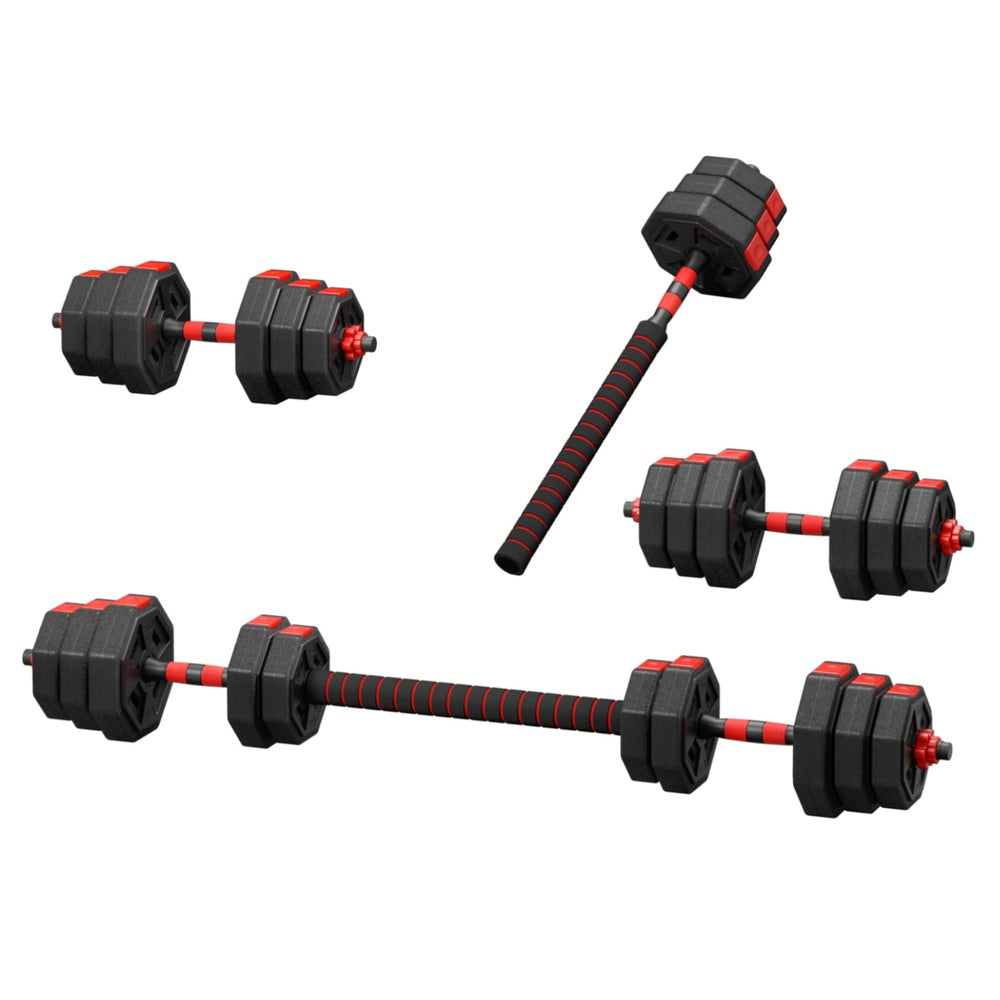 Everfit 20kg Adjustable Dumbbell Barbell Set Black/Red Home Gym