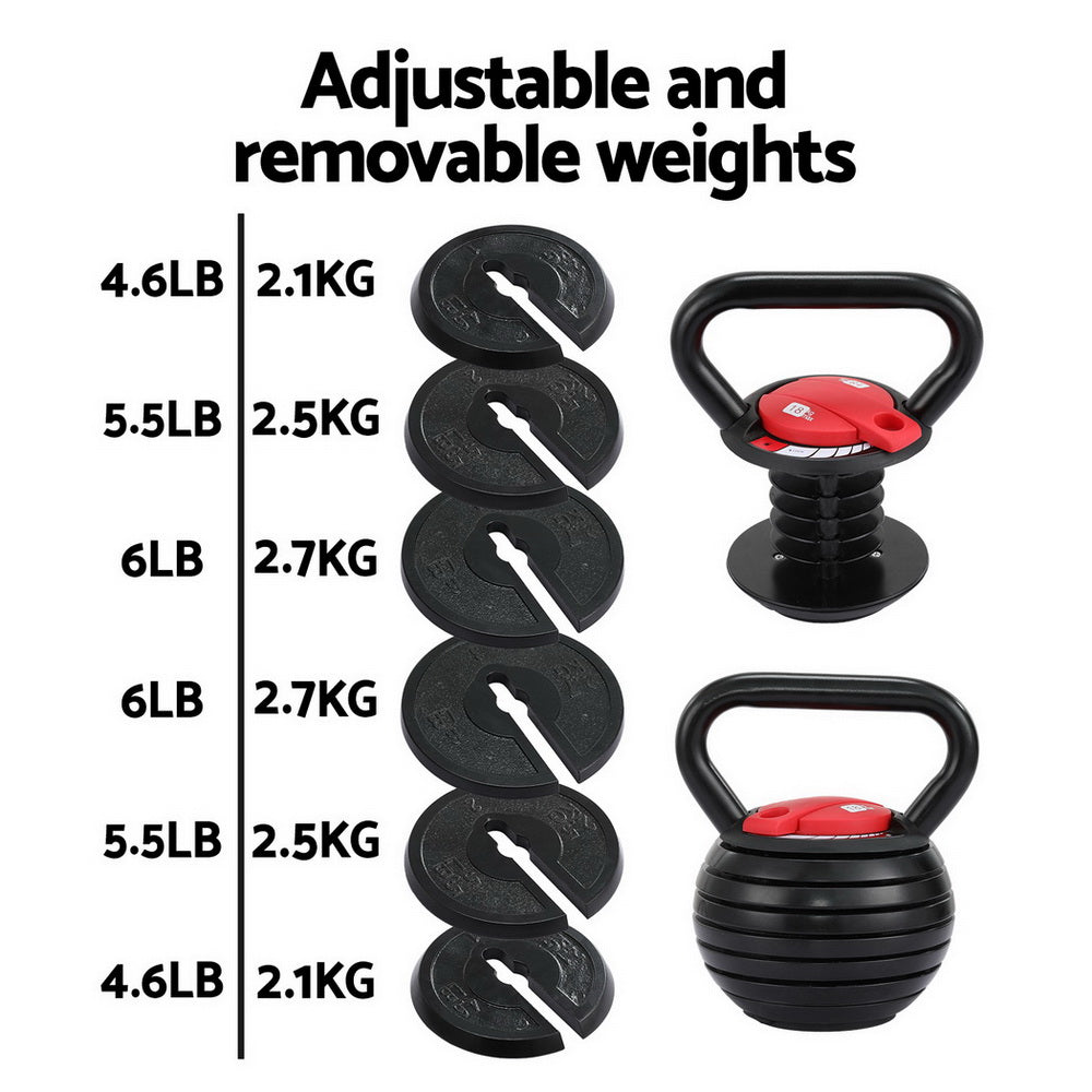 Everfit 18kg Adjustable Kettlebell Set Black Red