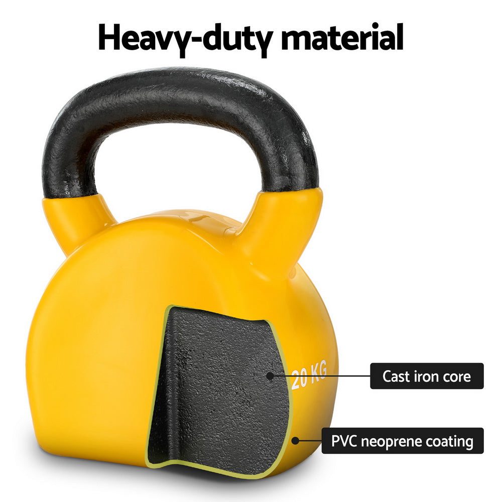 Everfit 20kg Kettlebell Set Yellow Neoprene Coated