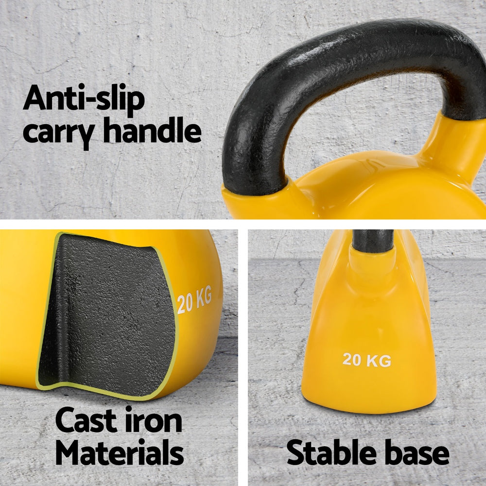 Everfit 20kg Kettlebell Set Yellow Neoprene Coated