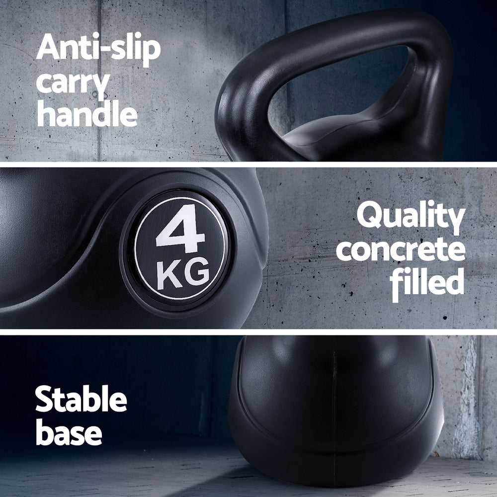 Everfit 4kg Kettlebell Black Gym-Grade Weight Lifting