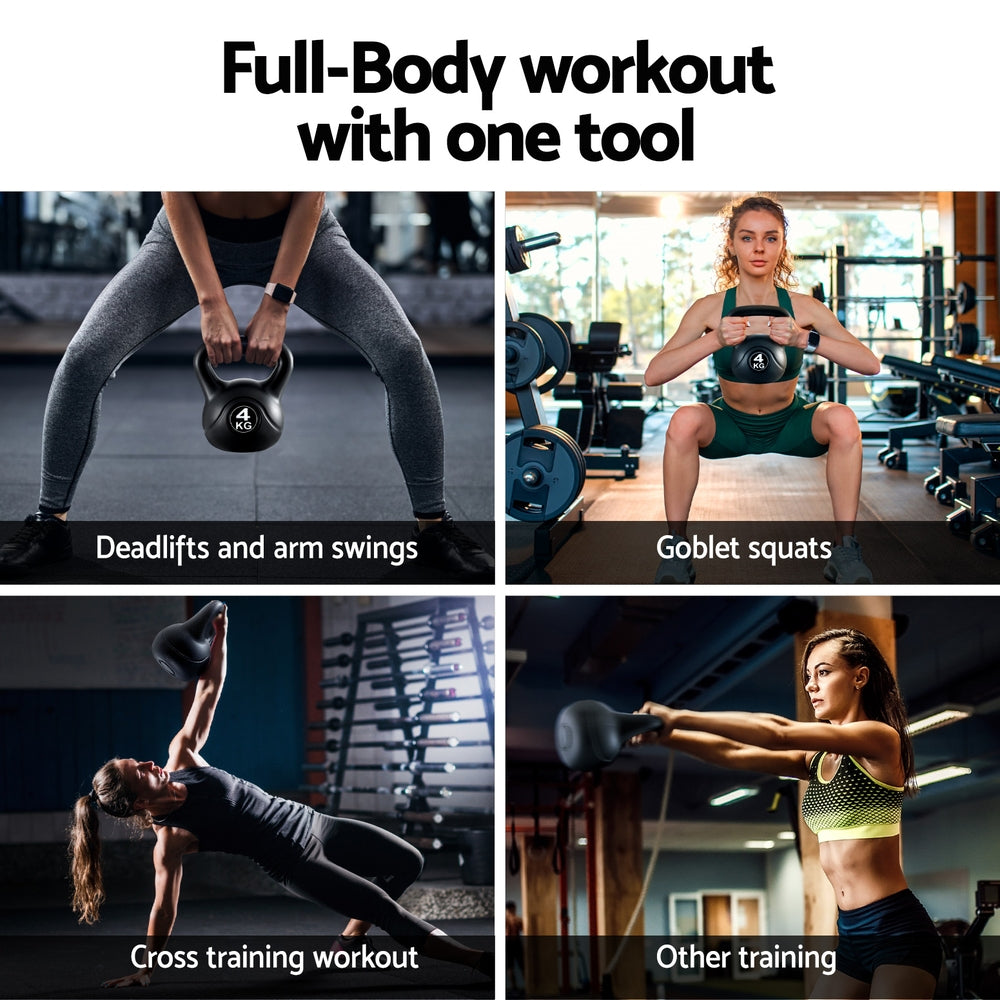 Everfit 4kg Kettlebell Black Gym-Grade Weight Lifting