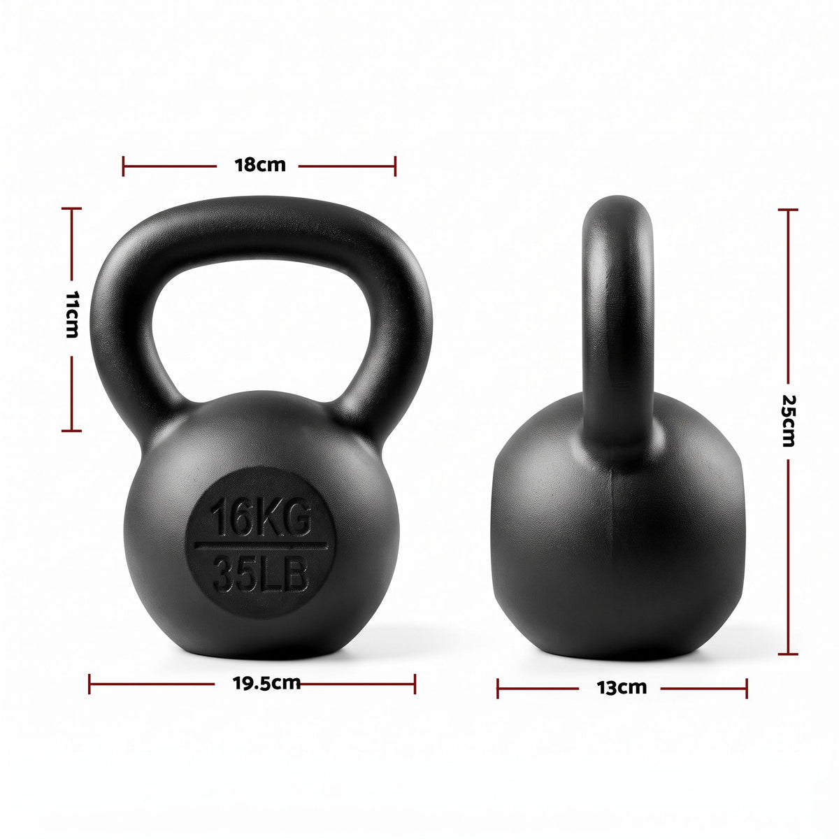 Everfit 16kg Cast Iron Kettlebell Powder Coating Flat Bottom Home Gym