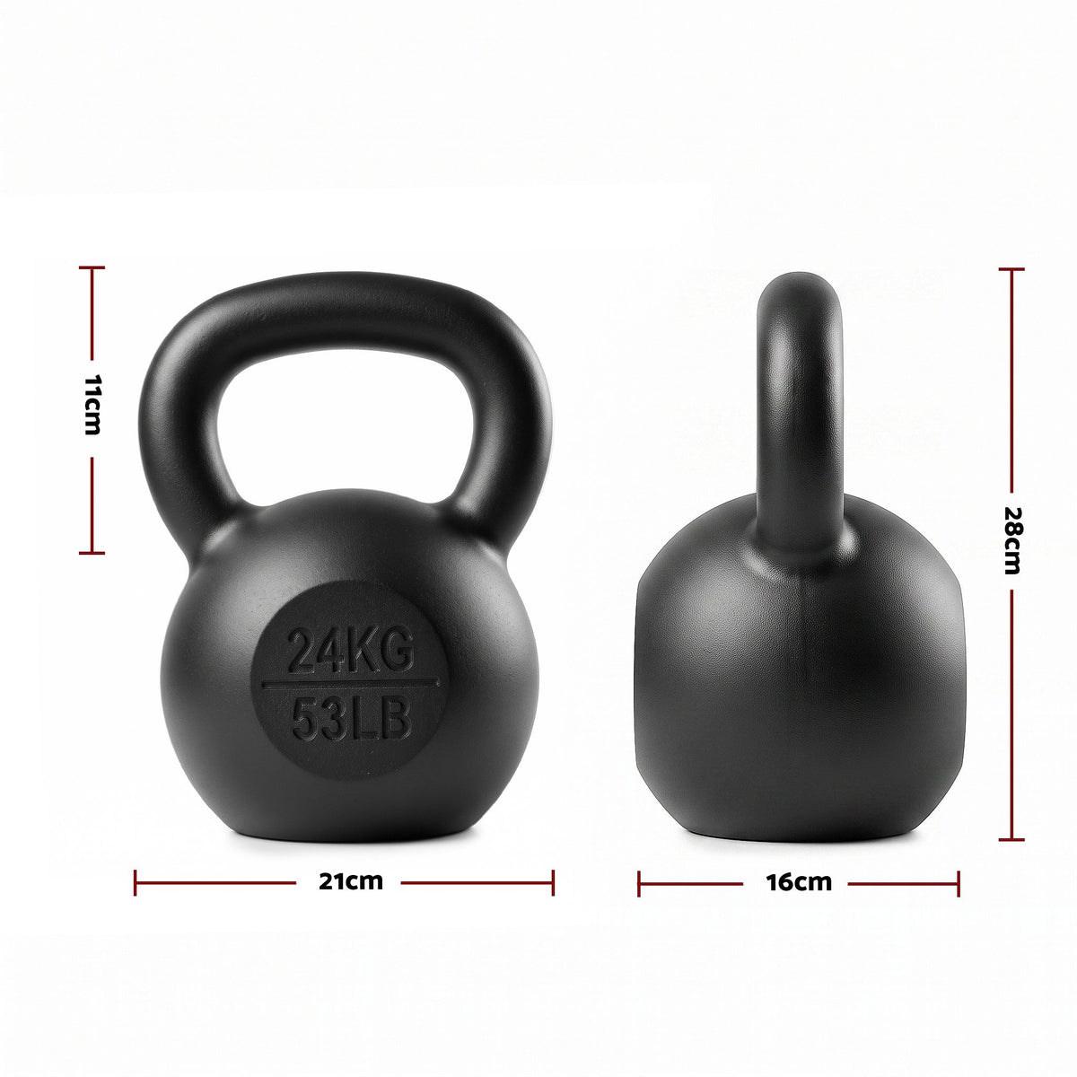 Everfit 24kg Cast Iron Kettlebell Powder Coating Flat Bottom Home Gym