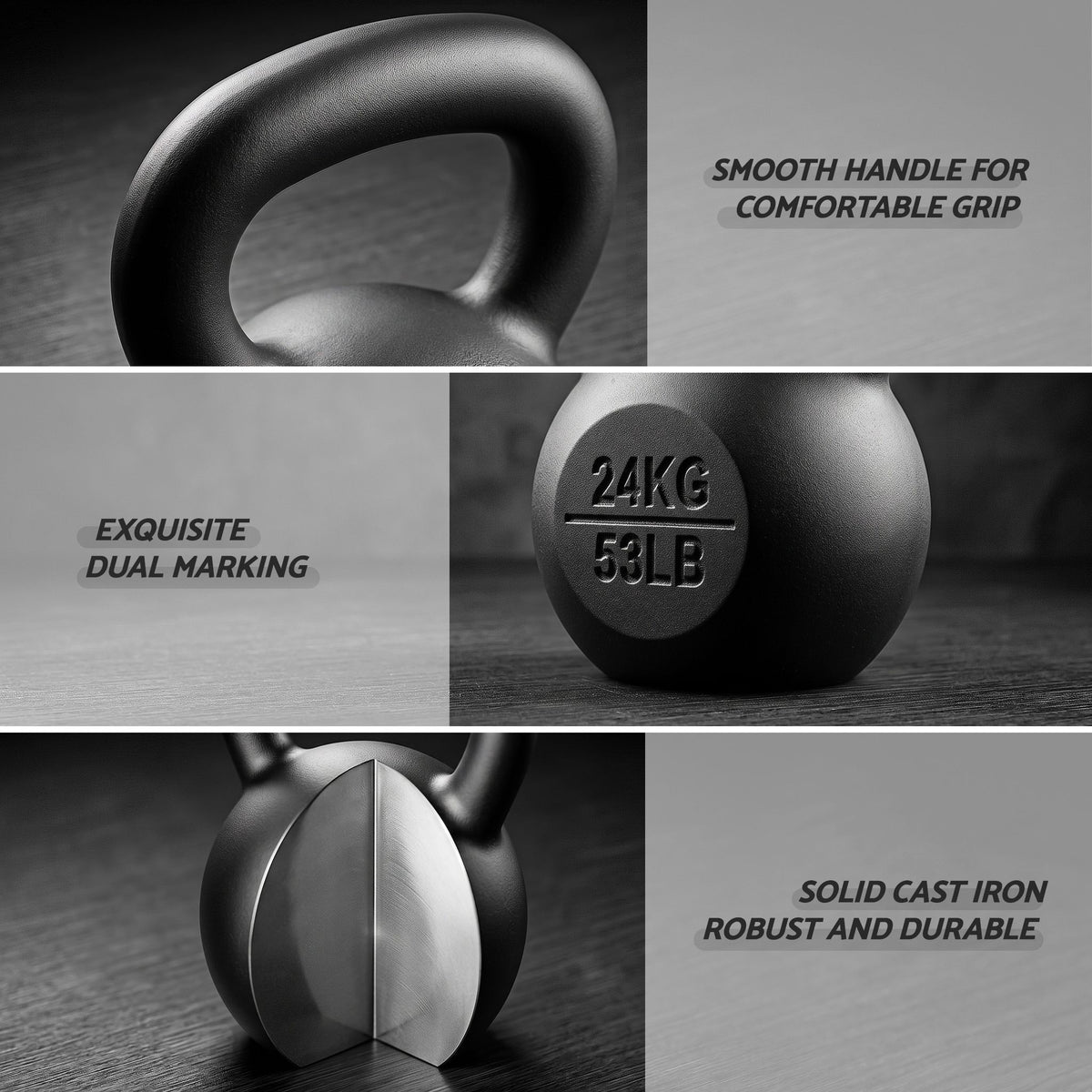 Everfit 24kg Cast Iron Kettlebell Powder Coating Flat Bottom Home Gym
