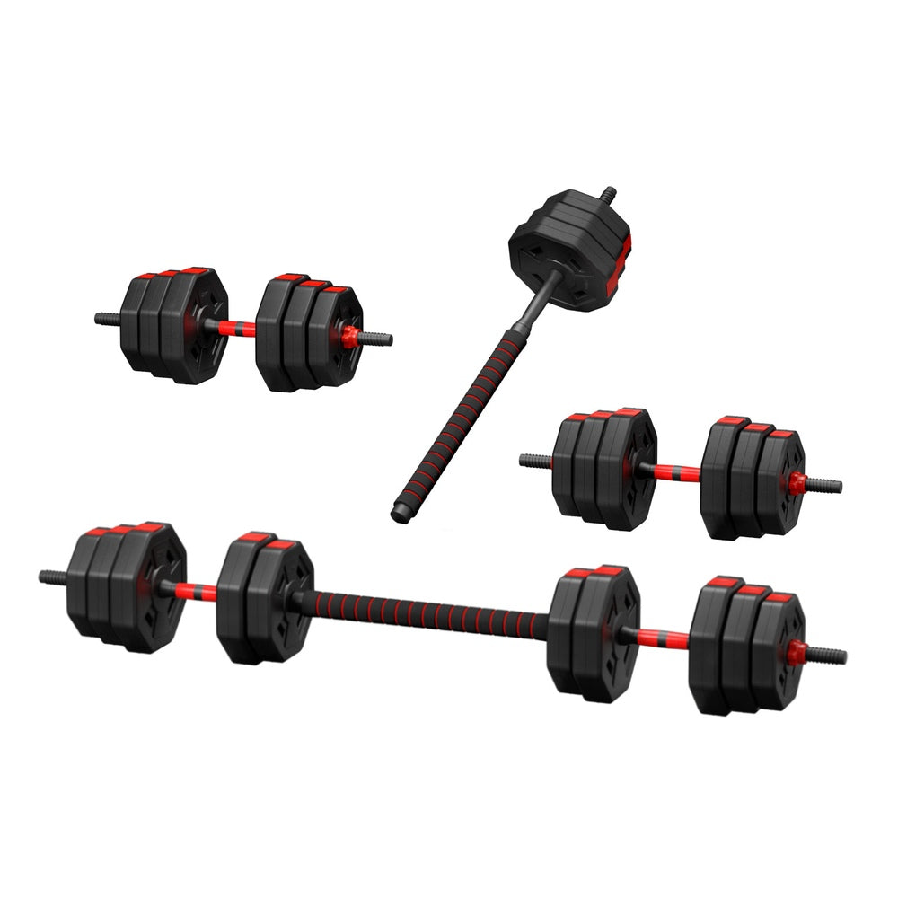 Everfit 40kg Adjustable Dumbbell Barbell Set Home Gym Black/Red