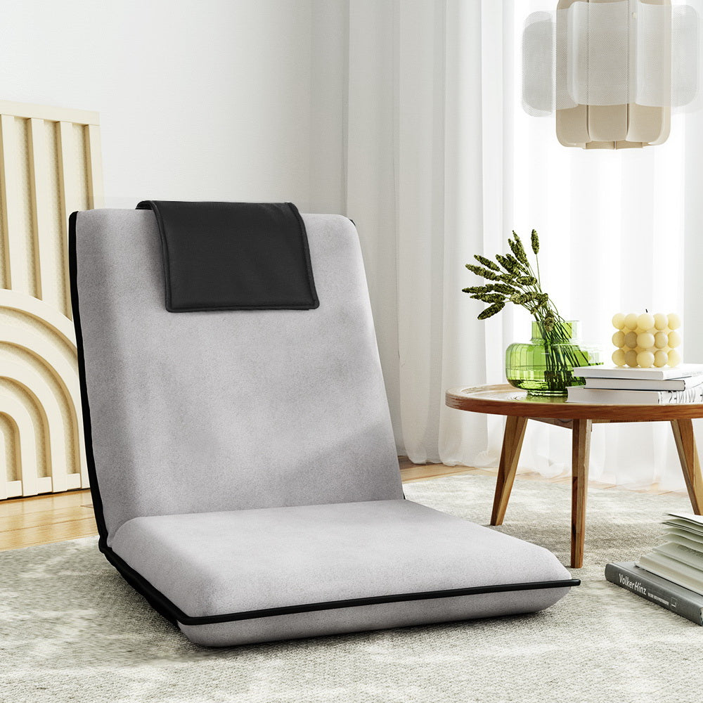 Artiss Folding Floor Lounge Recliner Chair with Headrest Cushion Grey