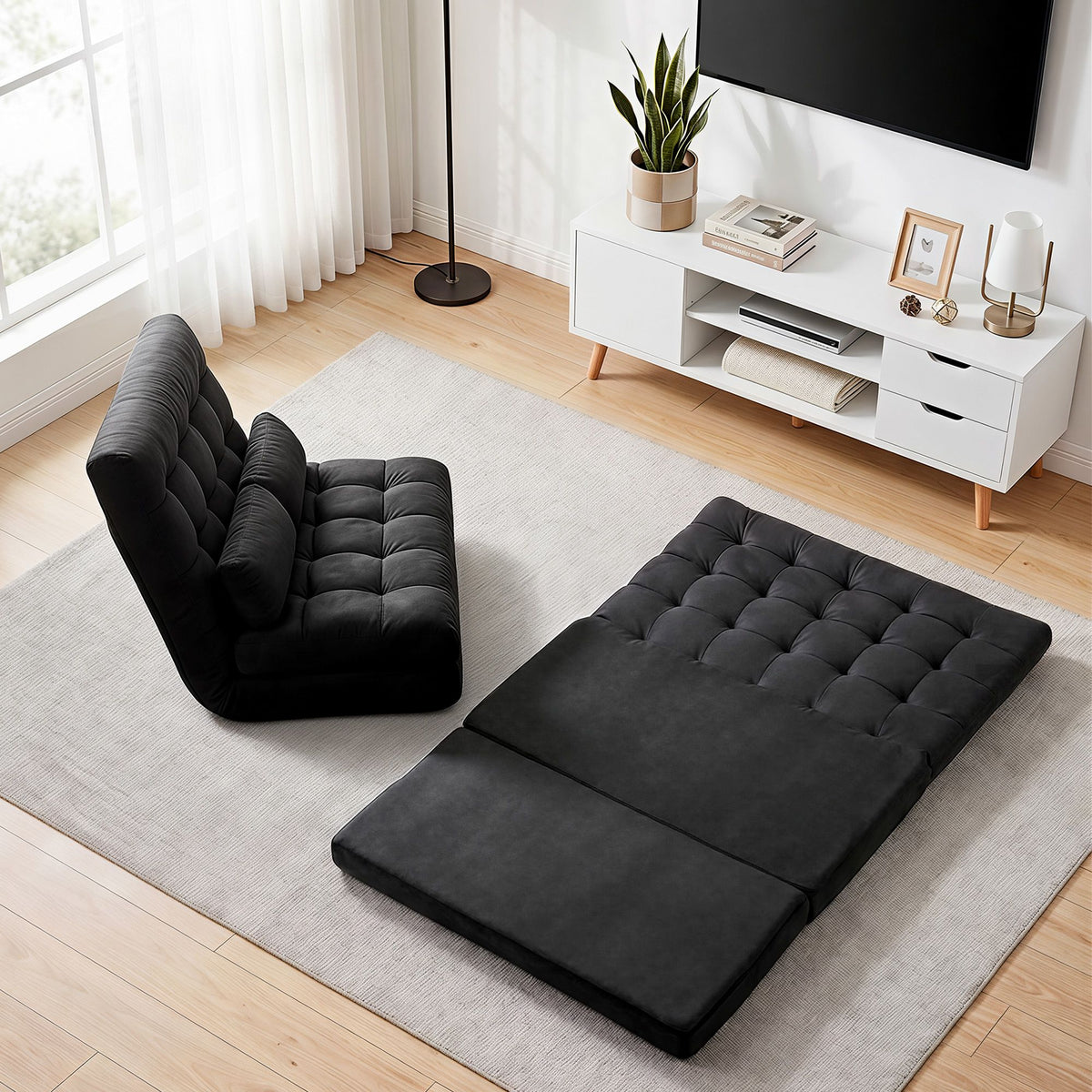 Artiss Floor Lounge Sofa Bed & 120cm TV Unit Set