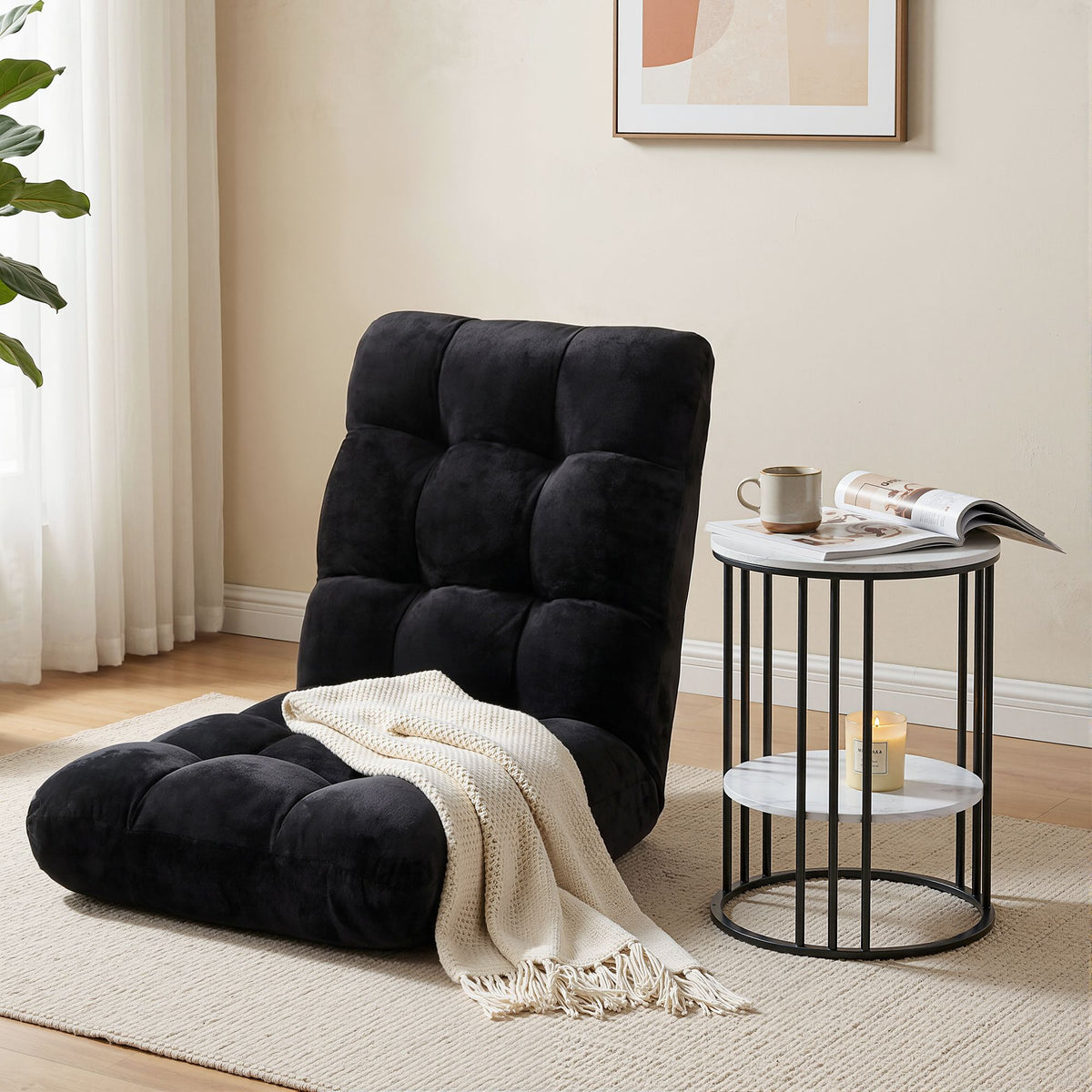 Artiss Foldable Floor Lounge Chair and Coffee Table Bundle