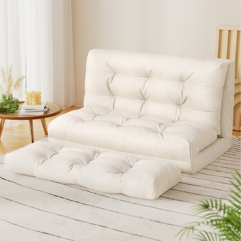 Artiss Floor Lounge Sofa Bed 2 Seater White PU Leather