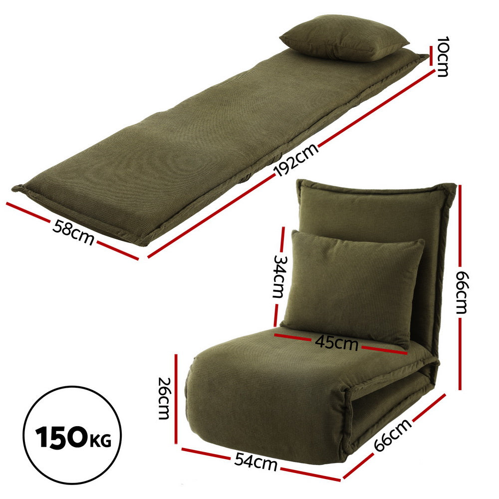 Artiss Foldable Floor Lounge Sofa Bed Green Corduroy