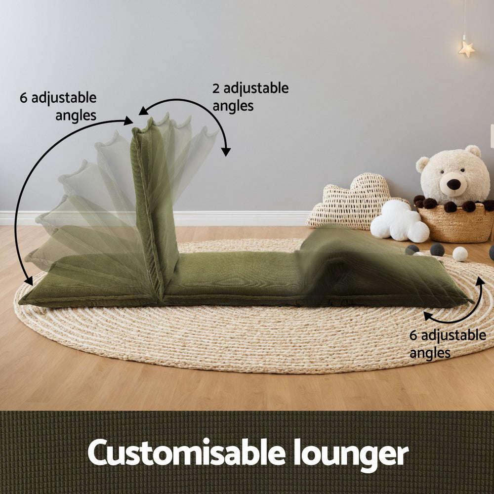 Artiss Foldable Floor Lounge Sofa Bed Green Corduroy