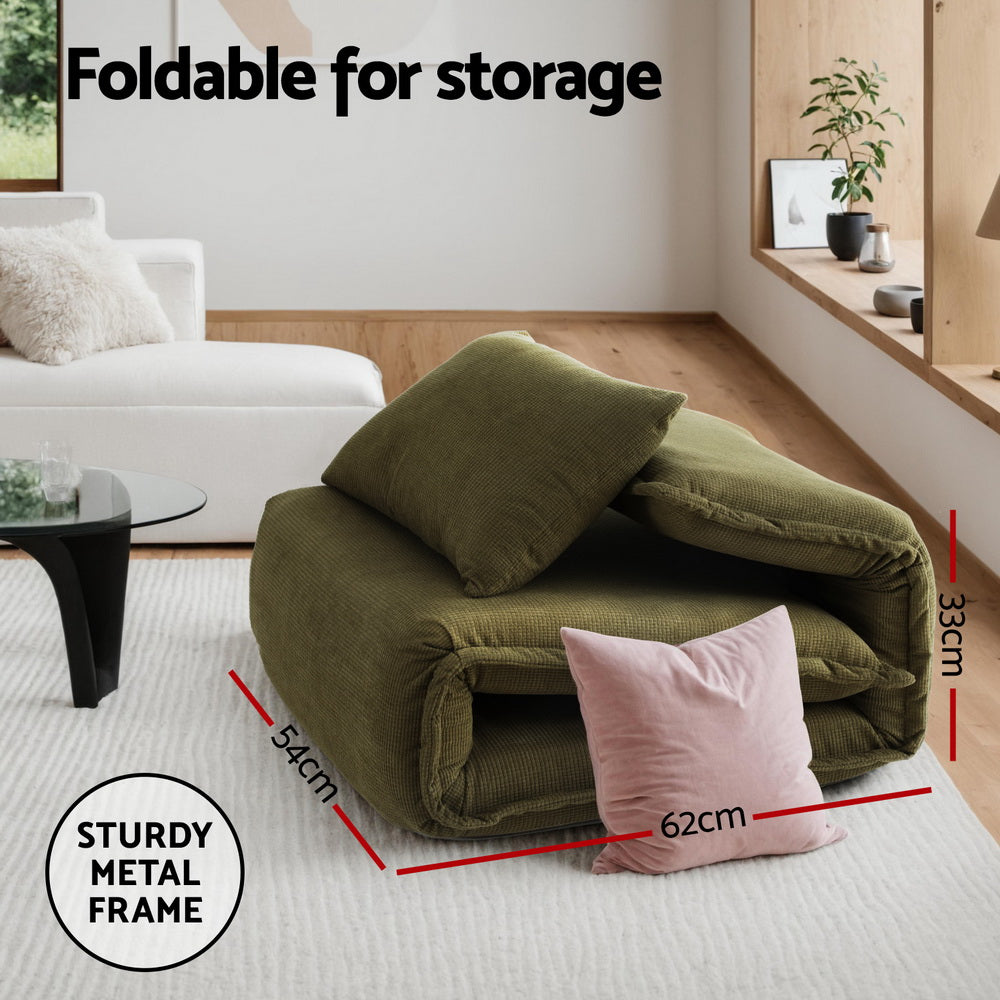 Artiss Foldable Floor Lounge Sofa Bed Green Corduroy
