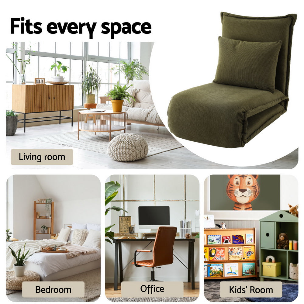Artiss Foldable Floor Lounge Sofa Bed Green Corduroy