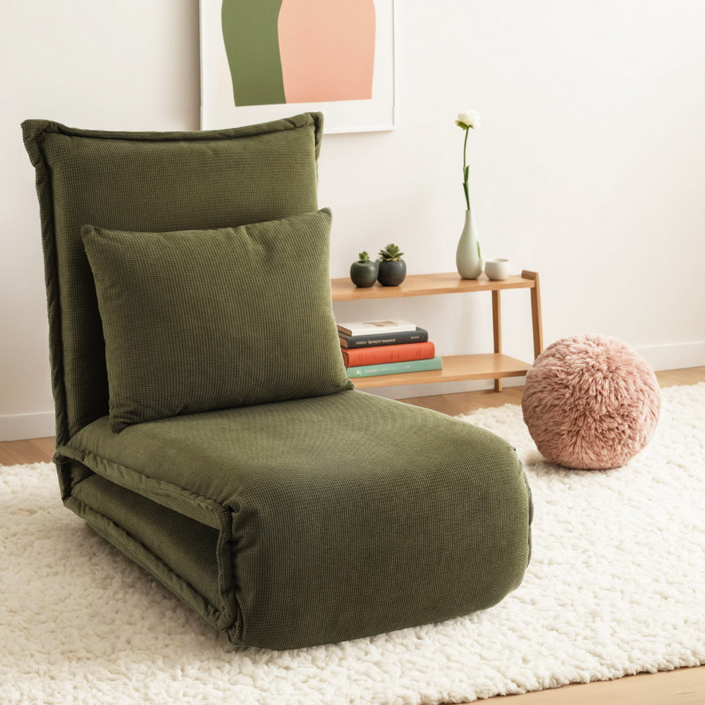 Artiss Foldable Floor Lounge Sofa Bed Green Corduroy