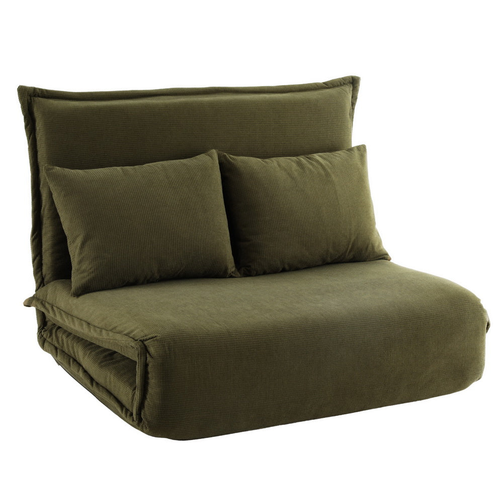 Artiss Foldable 2-Seater Floor Lounge Sofa Bed Green Corduroy