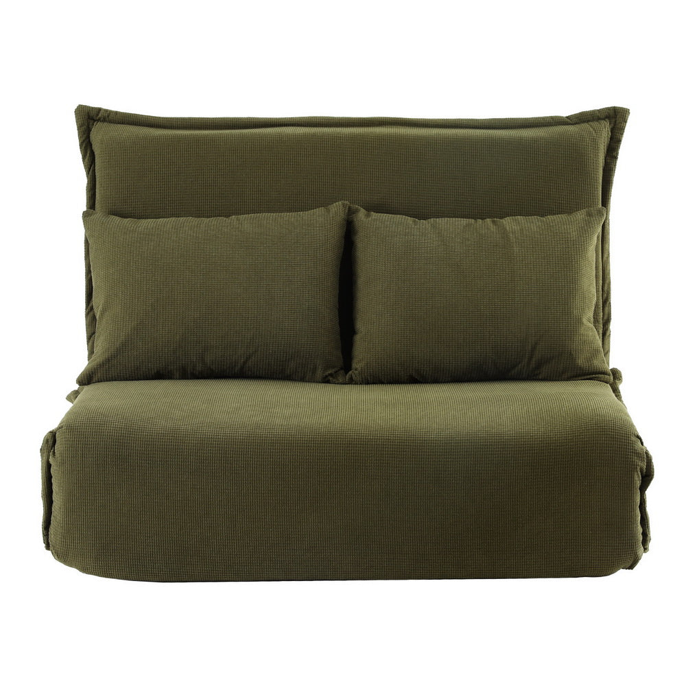 Artiss Foldable 2-Seater Floor Lounge Sofa Bed Green Corduroy