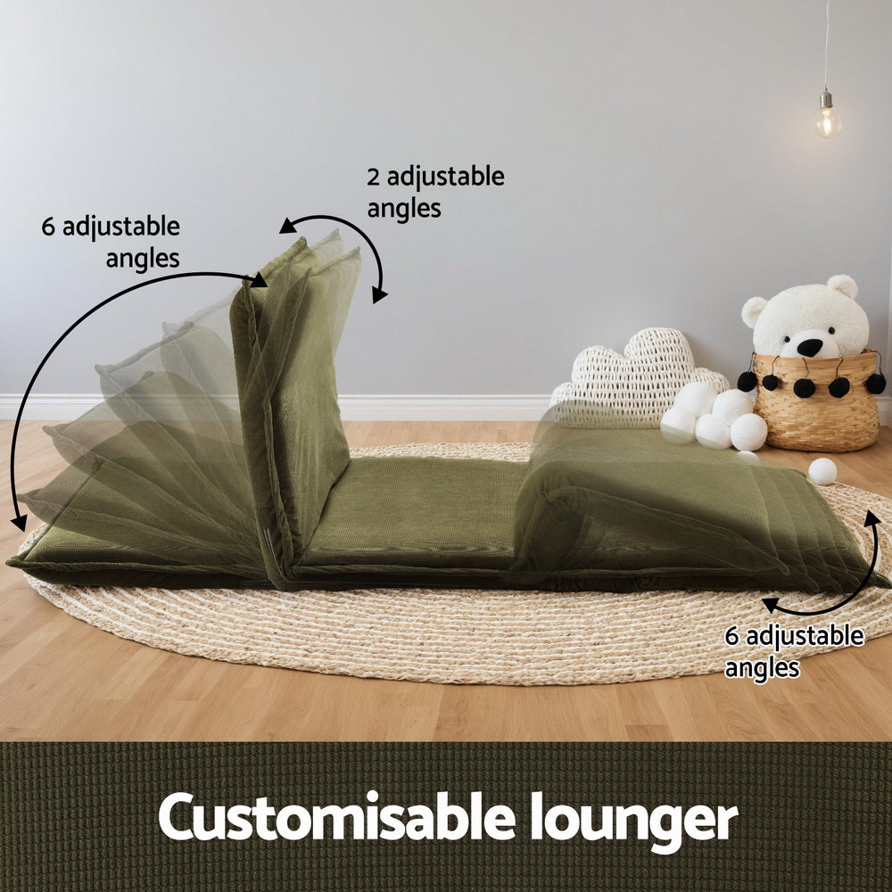 Artiss Foldable 2-Seater Floor Lounge Sofa Bed Green Corduroy