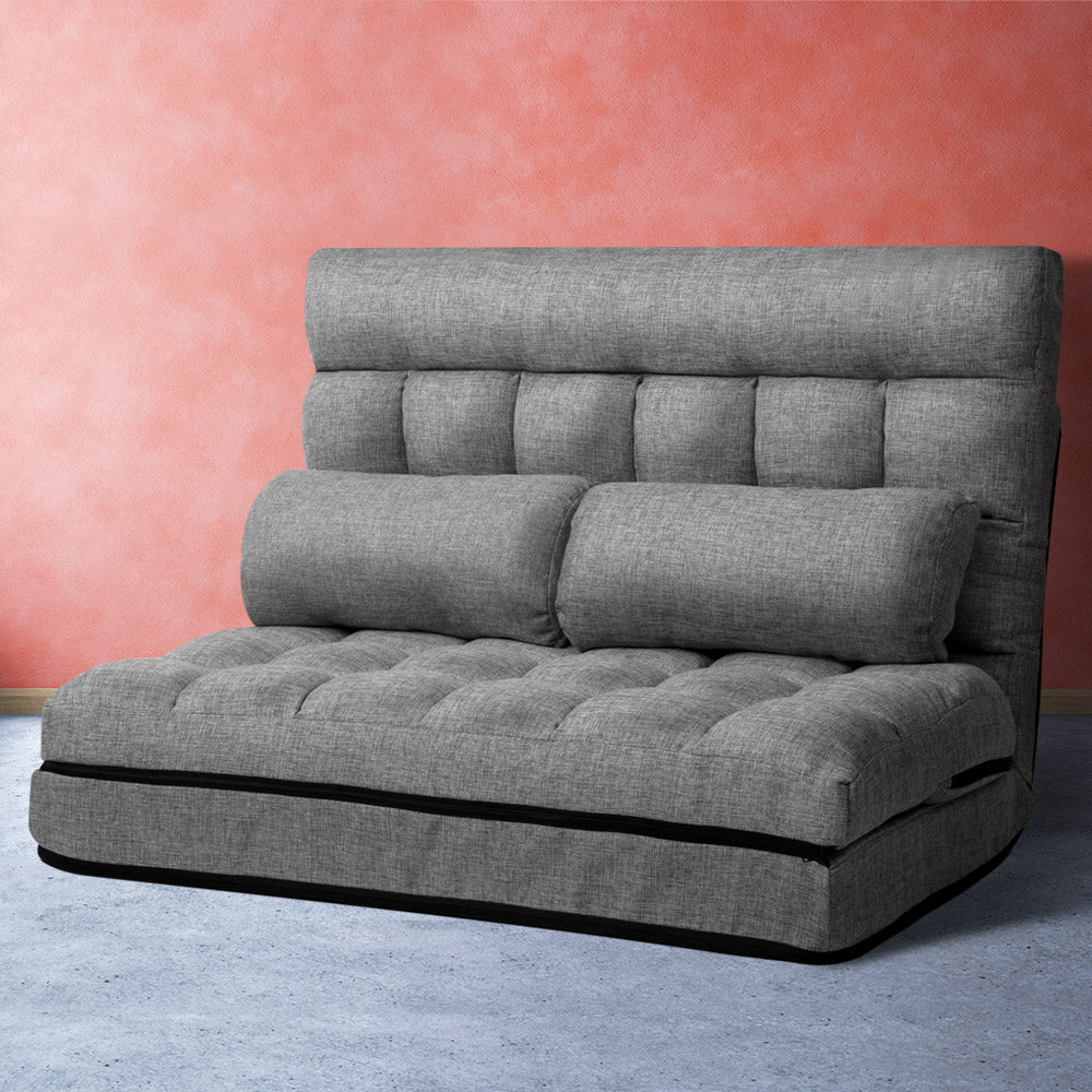 Artiss 2-Seater Lounge Sofa Bed Grey Fabric