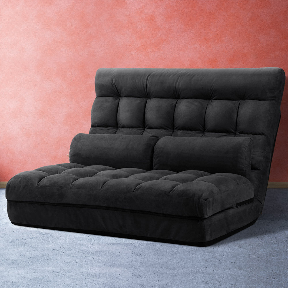 Charcoal Suede 2-Seater Lounge Sofa Bed