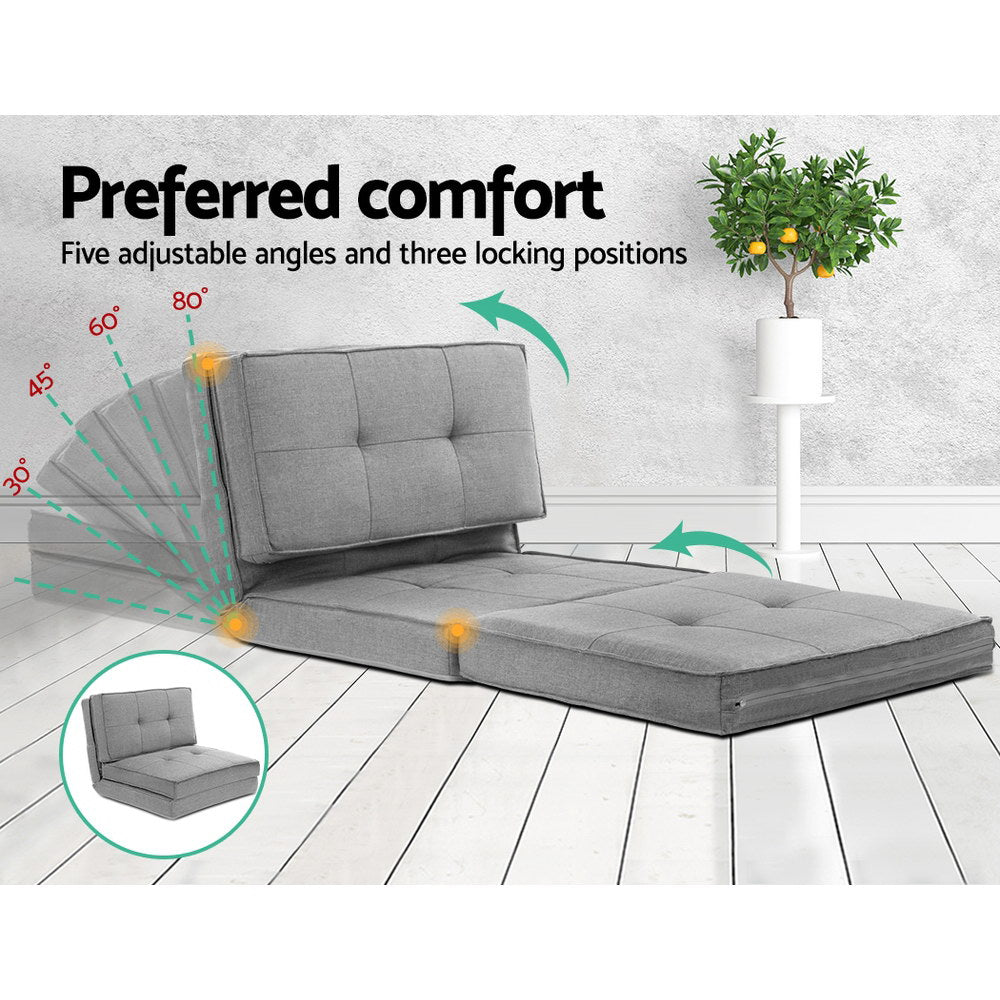 Artiss Single Sofa Bed Floor Lounge Light Grey Fabric