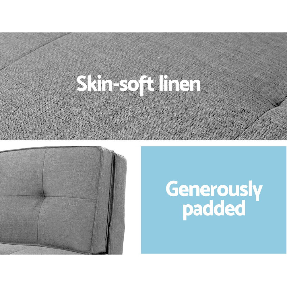 Artiss Single Sofa Bed Floor Lounge Light Grey Fabric