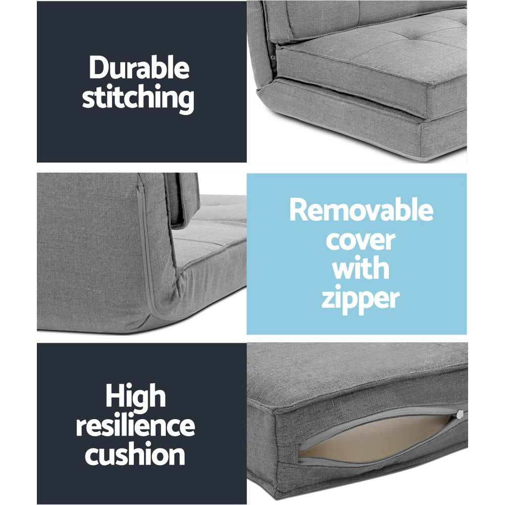 Artiss Single Sofa Bed Floor Lounge Light Grey Fabric