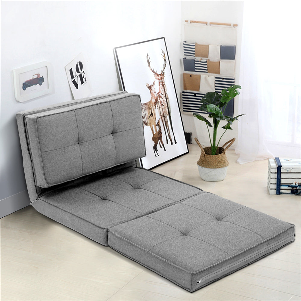 Artiss Single Sofa Bed Floor Lounge Light Grey Fabric