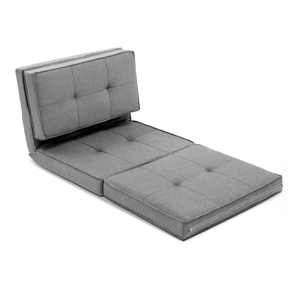 Artiss Single Sofa Bed Floor Lounge Light Grey Fabric