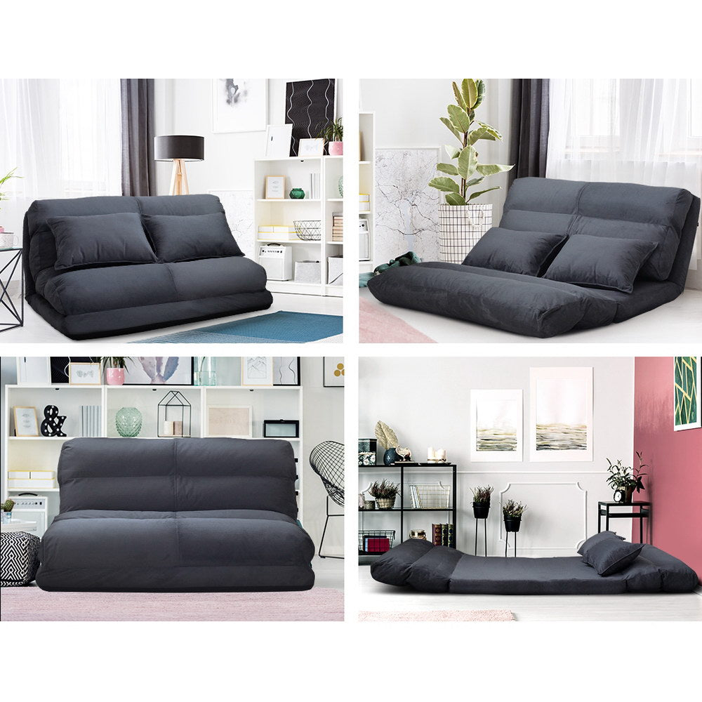 Artiss 2-Seater Floor Lounge Sofa Bed Charcoal Suede