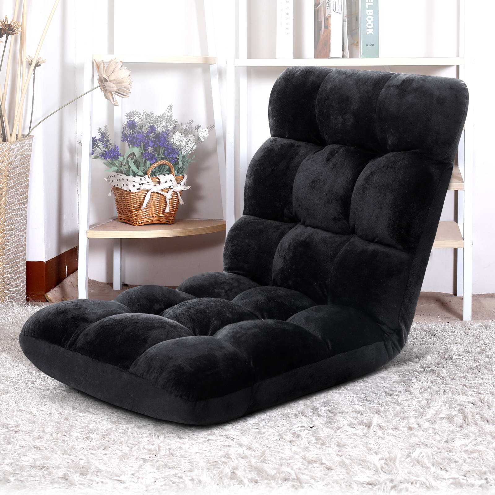 Artiss Adjustable Lounge Sofa Bed Flannel Fabric Black