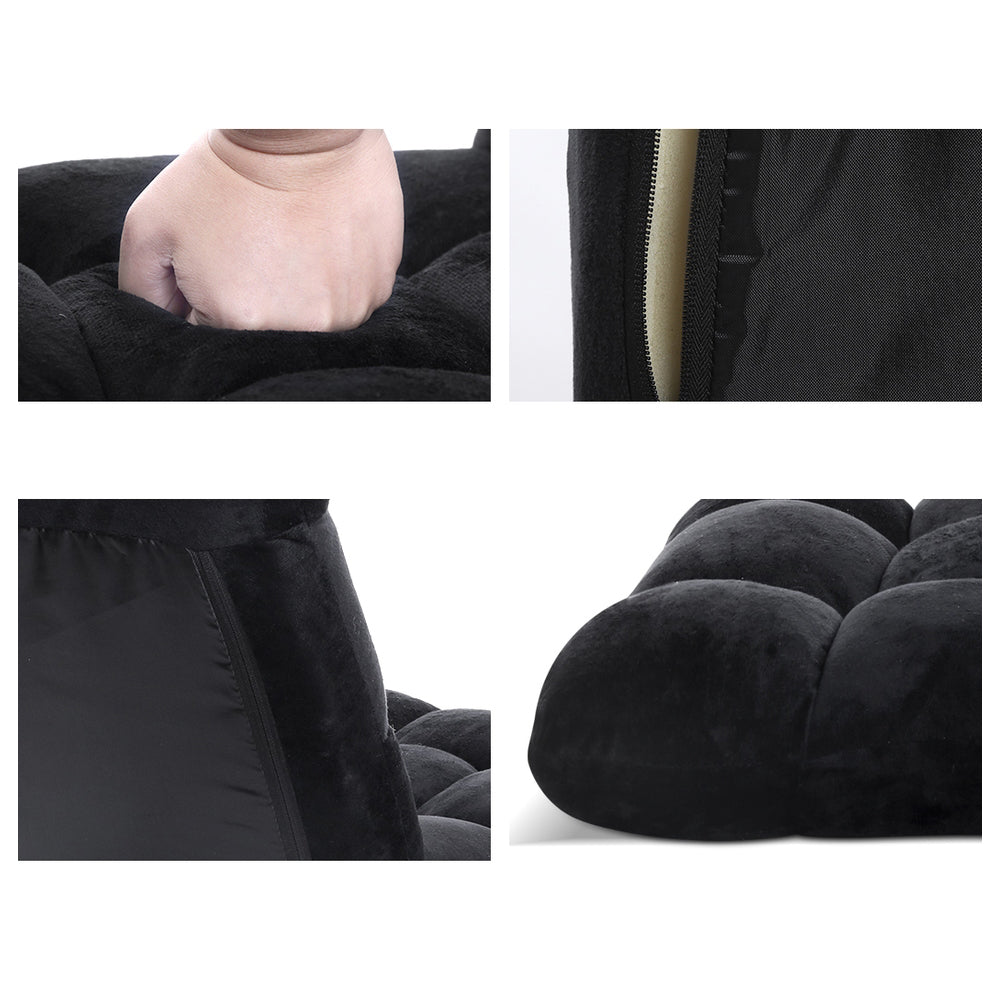 Artiss 2X Lounge Sofa Bed Flannel Fabric Black