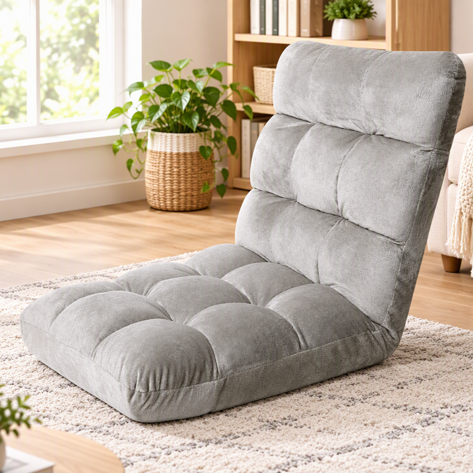 Flannel Grey Adjustable Lounge Sofa Bed