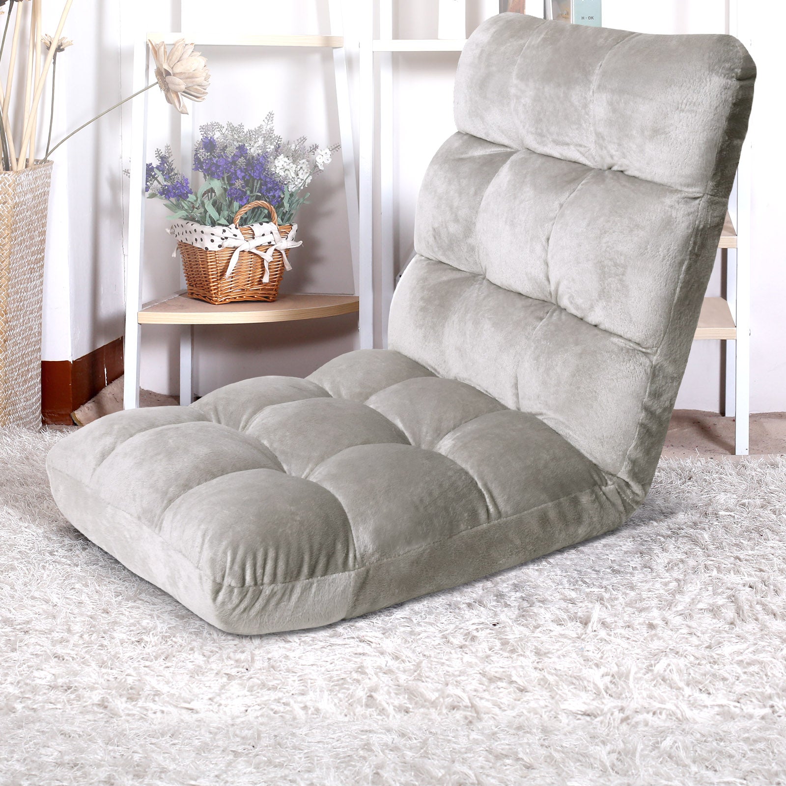 Flannel Grey Adjustable Lounge Sofa Bed
