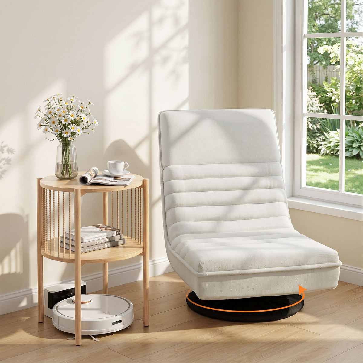 Artiss Folding Floor Lounge Chair and 2 Tier Round Coffee Table Set