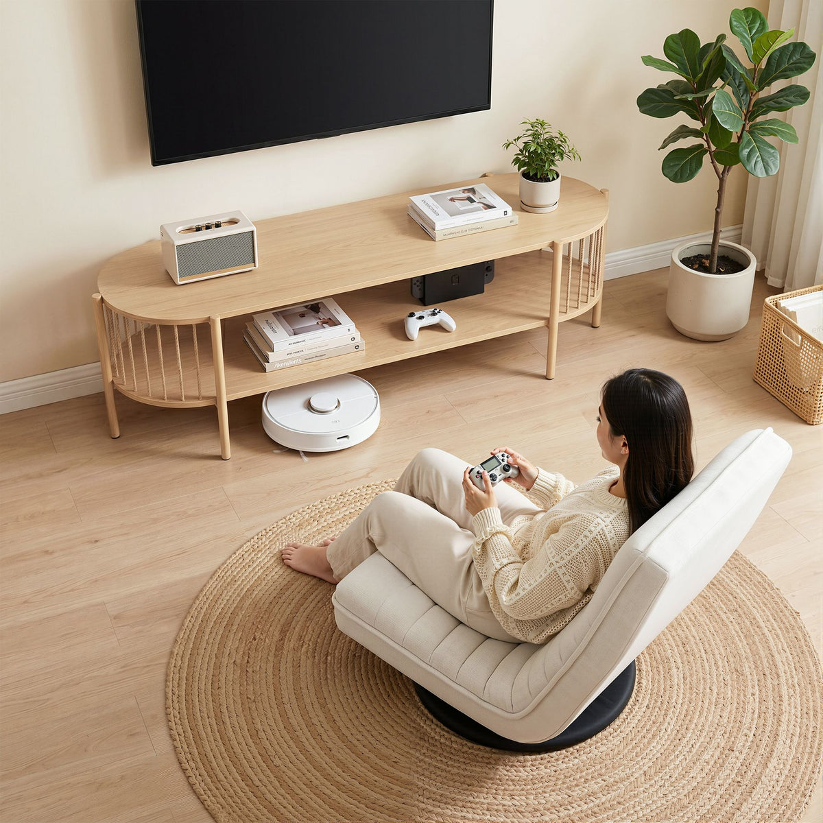 Artiss Swivel Floor Chair and 148cm TV Entertainment Unit Set