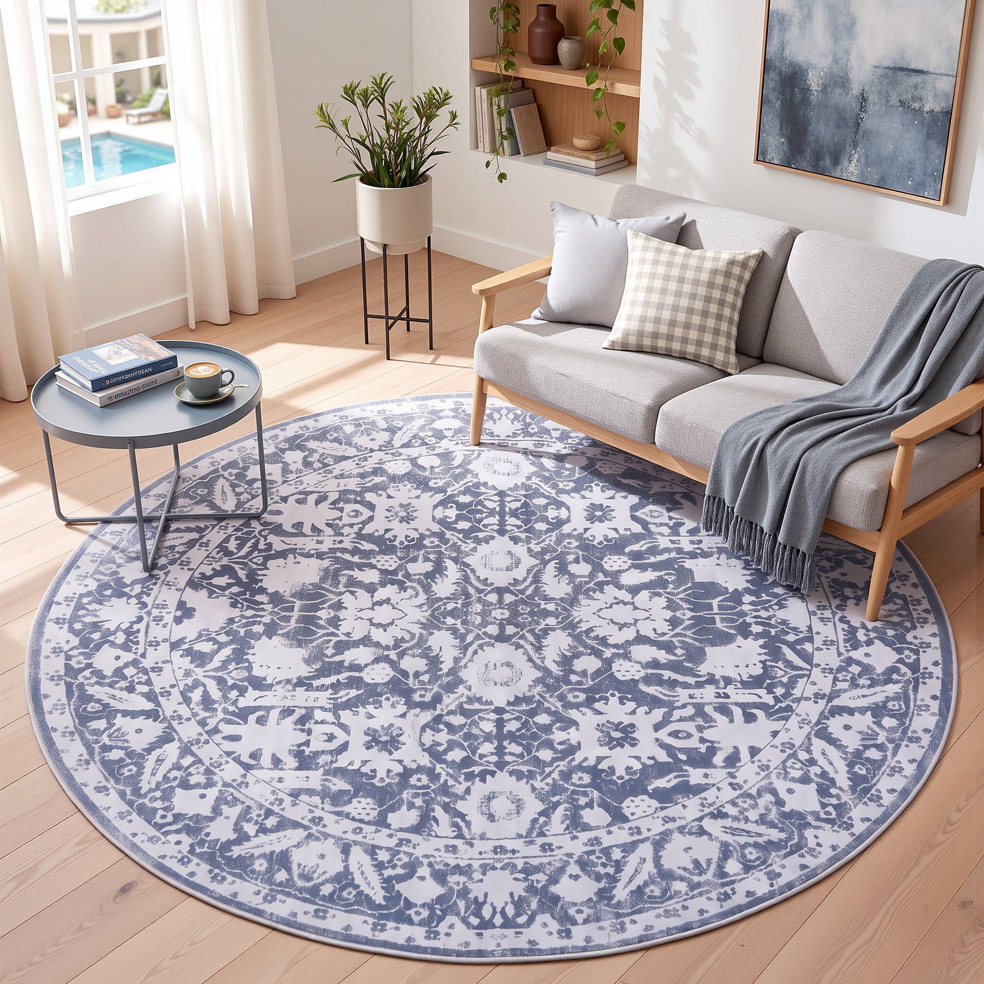Artiss 120 cm Roung Rugs for Living Room Pad-Free Dense Dot Backing Stops Slipping & Robot Vacuum Friendly, Vintage Carpet for Reading Nook Dining Area, 100% Polyester Washable
