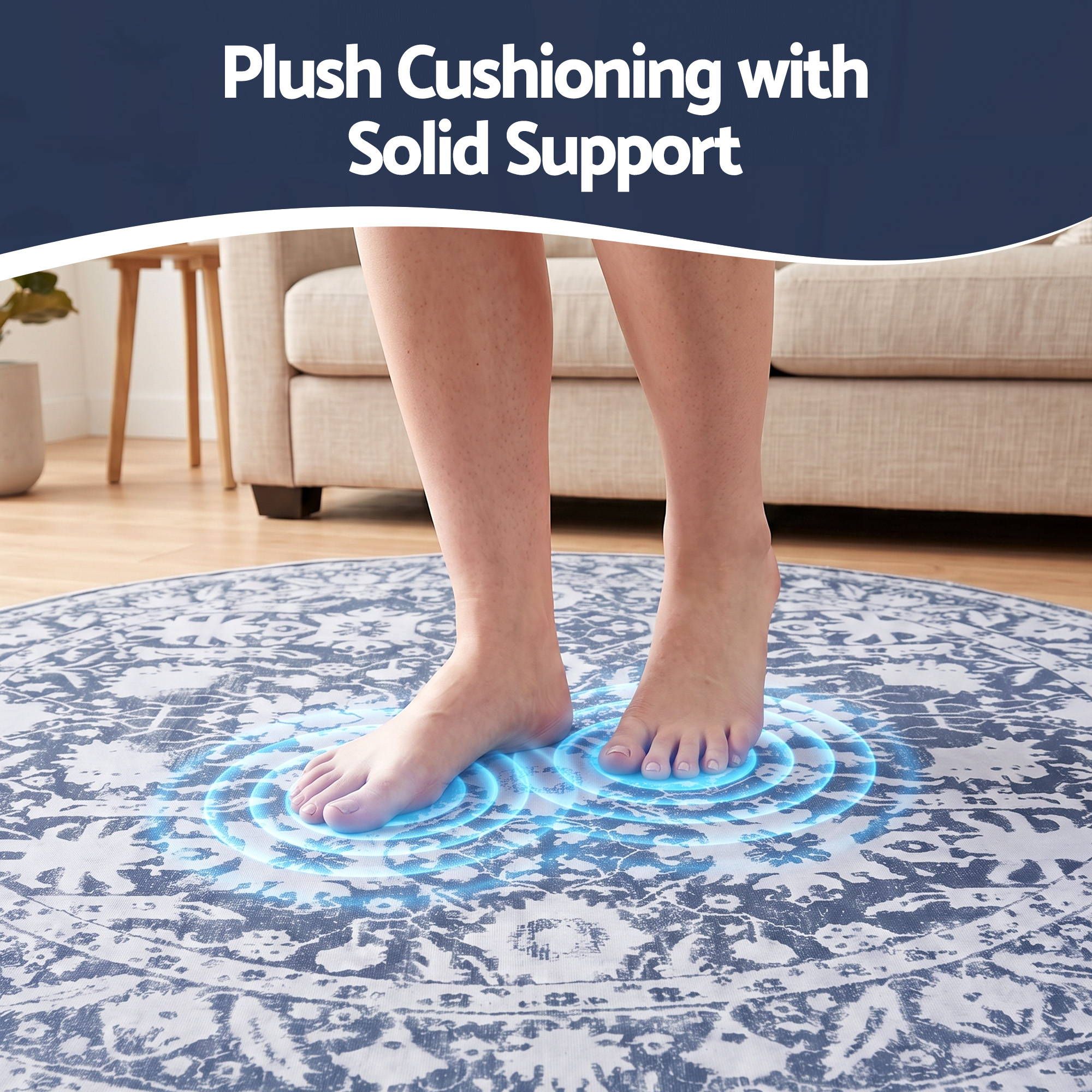 Artiss 120 cm Roung Rugs for Living Room Pad-Free Dense Dot Backing Stops Slipping & Robot Vacuum Friendly, Vintage Carpet for Reading Nook Dining Area, 100% Polyester Washable