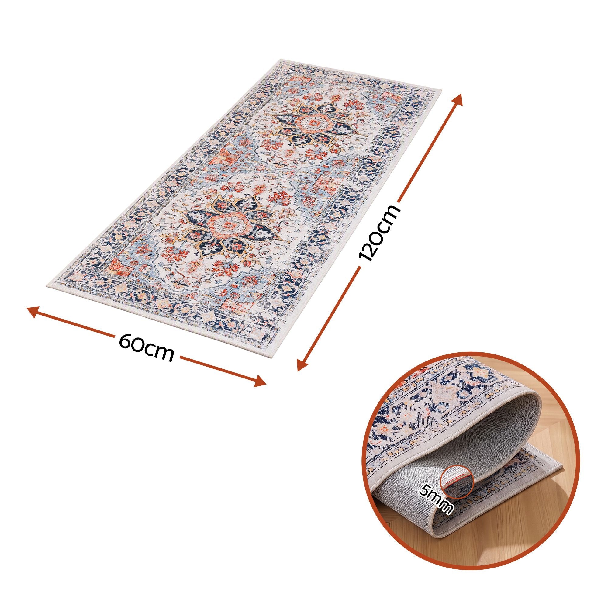 Artiss 60 x 120 cm Runner Rugs For Living Room No Heavy Rubber Crease-Free Foldable Design For Kitchen Entryway And Bedroom 100% Polyester Water-repellent Resistant Non-Shedding