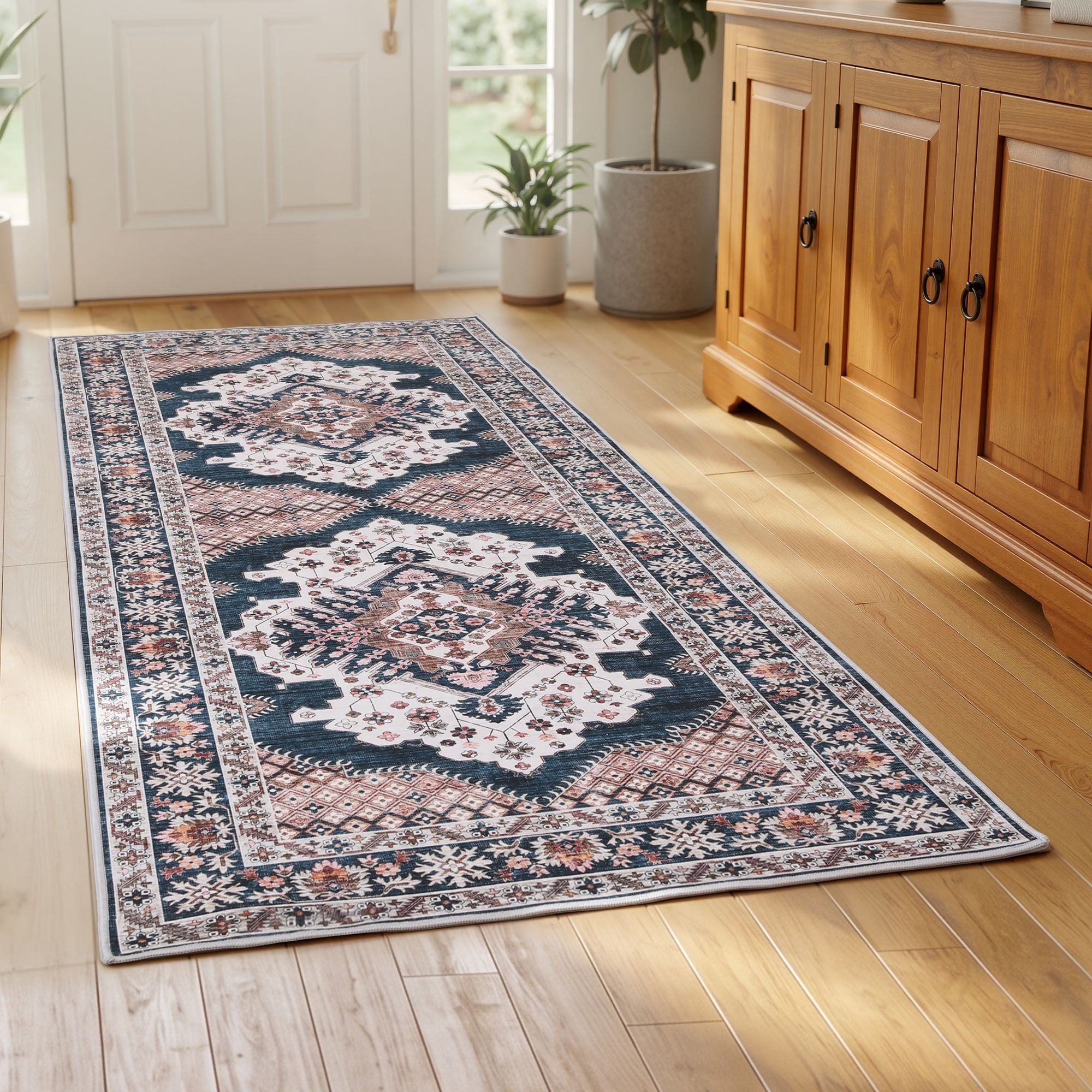 Artiss 80 x 180 cm Washable Runner Area Rug No Hard Glue Quilt-Like Soft for Home Decor, 0.5cm Ultra-Thin Pet Friendly Bohemian Medallion Bedroom Carpet