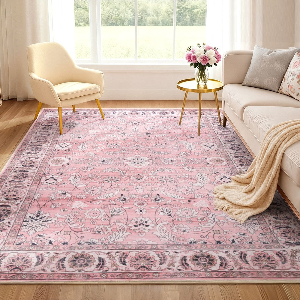 Artiss Vintage Floral Washable Area Rug 200X290cm Living Room Carpet