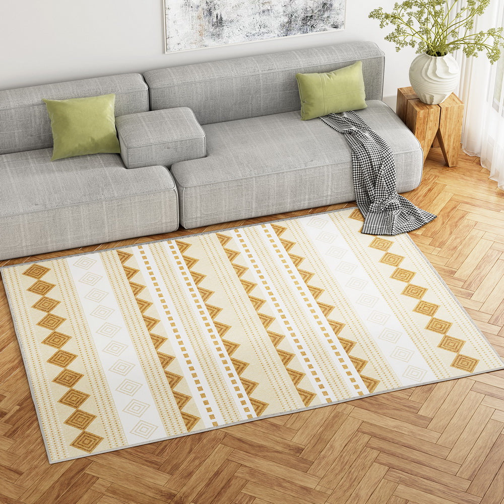 Ella 160x230cm Bohemian Floor Rug Yellow/White Washable Non-Slip